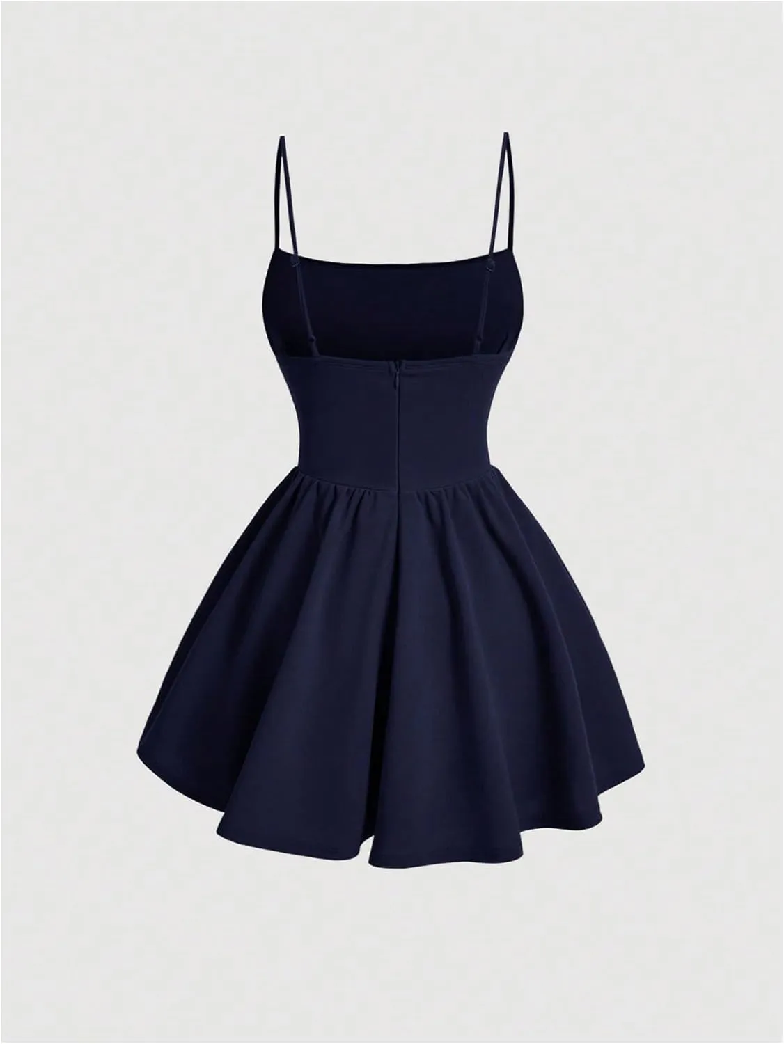 SHENHE Women's Ruched Corset Dress Spaghetti Strap Fit and Flare Flowy Skater Mini Cami Dress