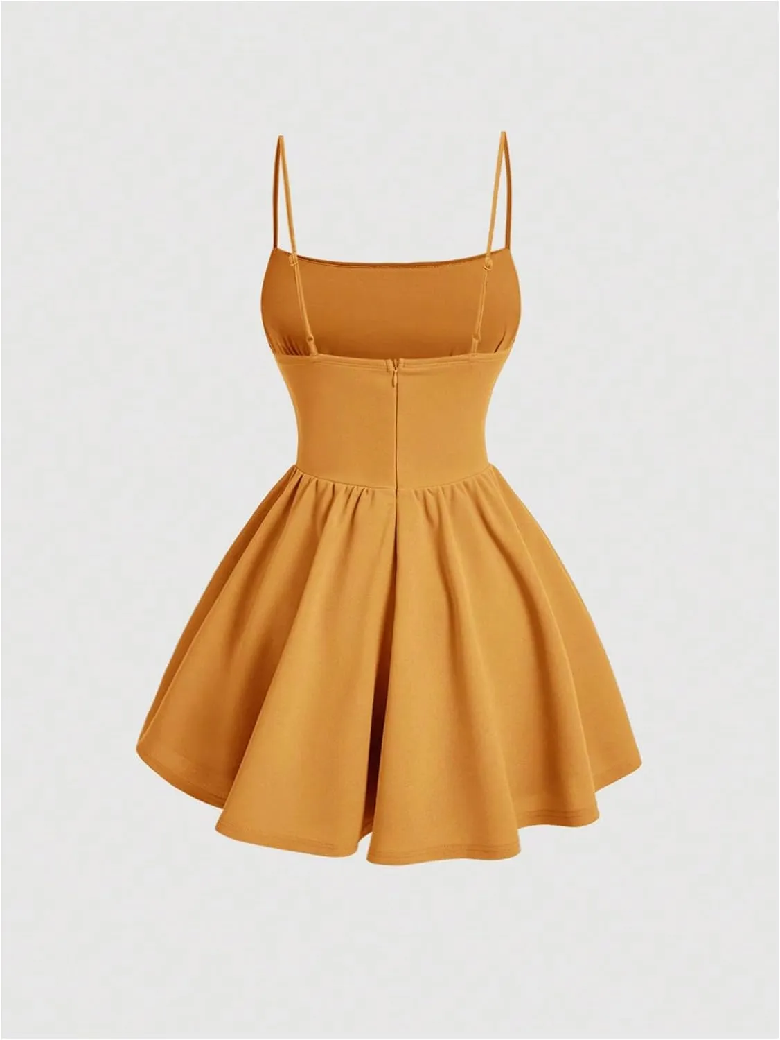 SHENHE Women's Ruched Corset Dress Spaghetti Strap Fit and Flare Flowy Skater Mini Cami Dress