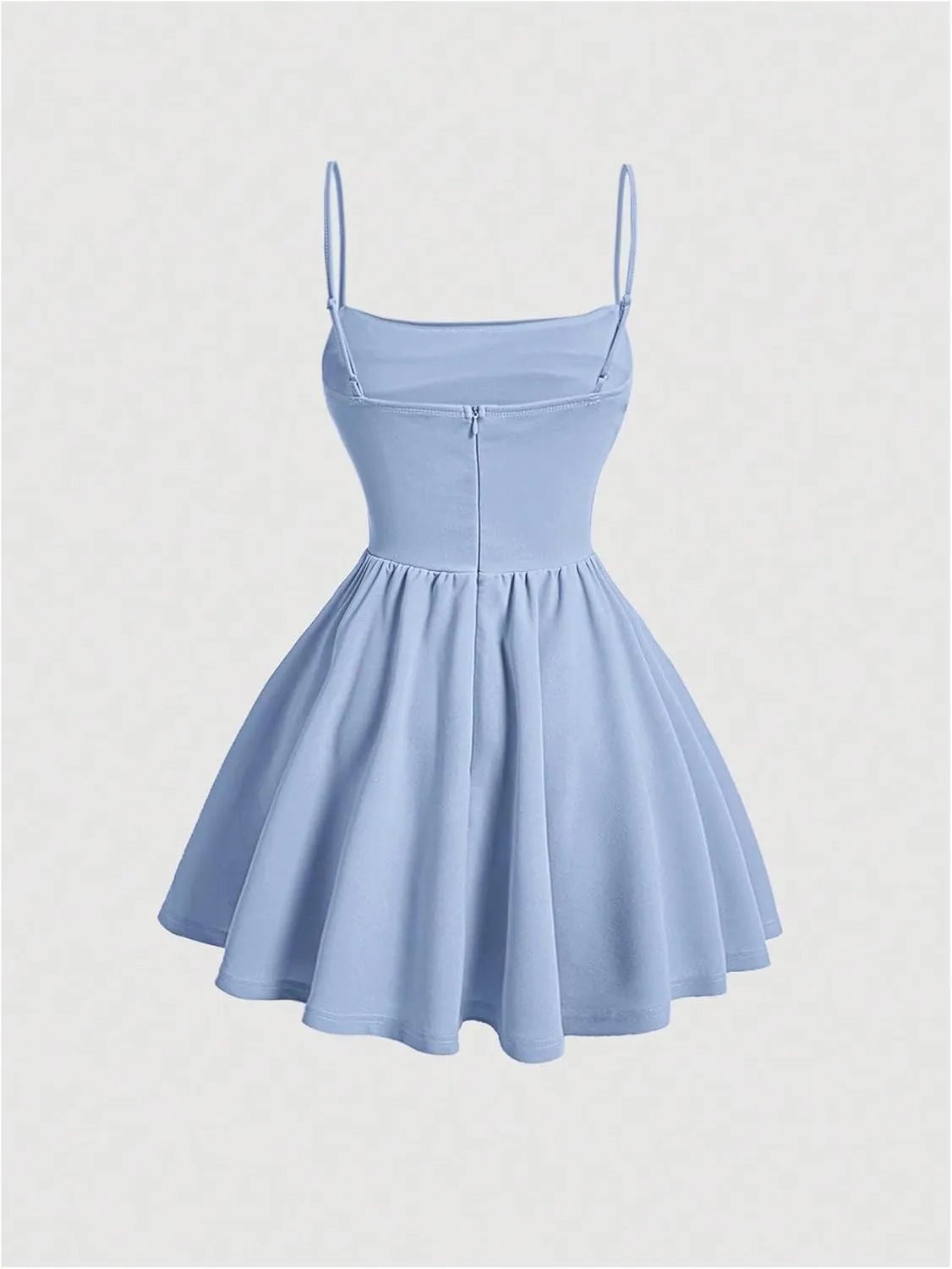 SHENHE Women's Ruched Corset Dress Spaghetti Strap Fit and Flare Flowy Skater Mini Cami Dress