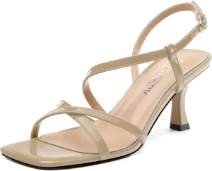 SKYSTERRY Women's Mid Kitten Strappy Sandals Square Open Toe Ankle Buckle Slingback Patent Heels Sexy Dress Wedding Party Daily-Life Shoes For Women 2.5 Inch