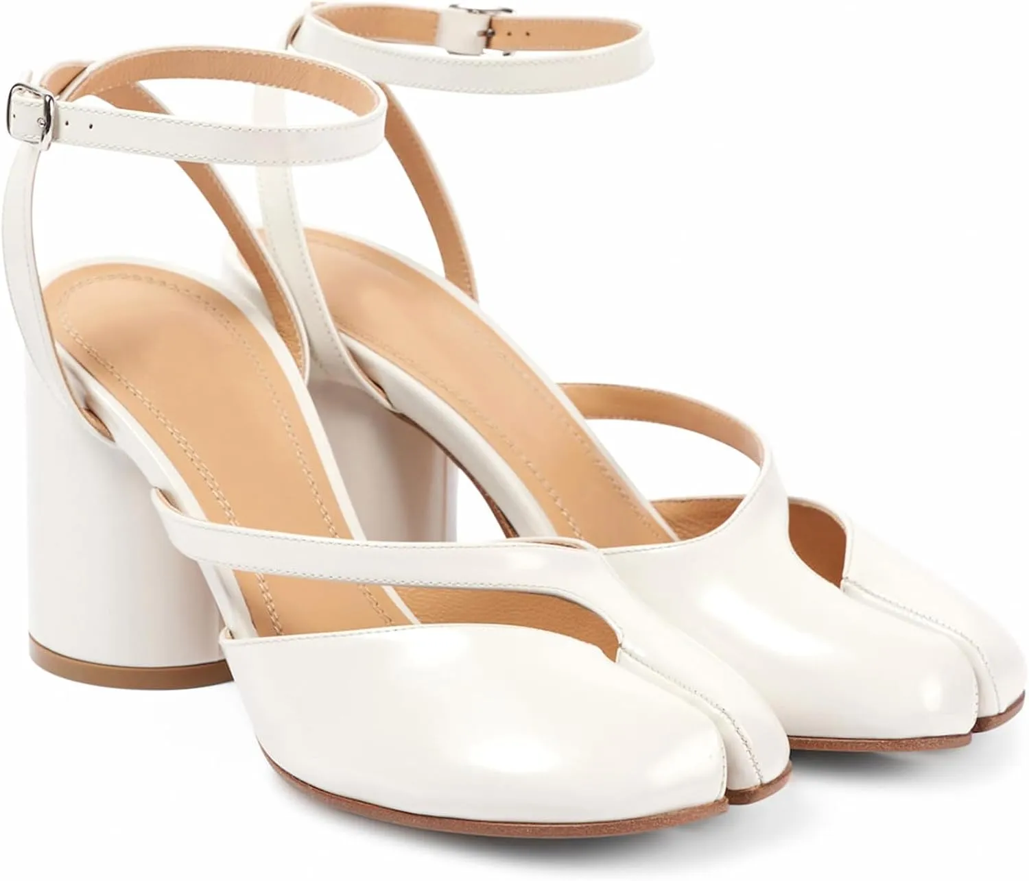 Slingback Block Heel Closed Split-Toe Pumps for Women Ankle Strap Square Toe Dress Sandals Shoes
