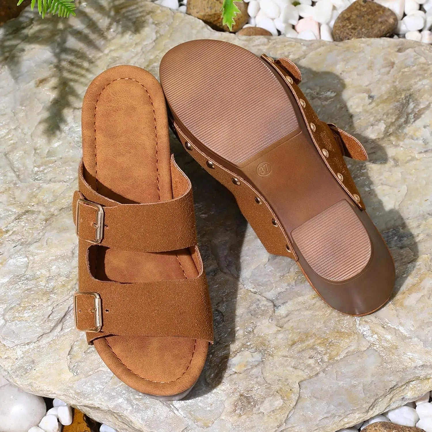 Slip On Shoes Women Casual Comfy Slide Loafers Chunky Block Sandals Platform Summer Shoes Wide Width Mules