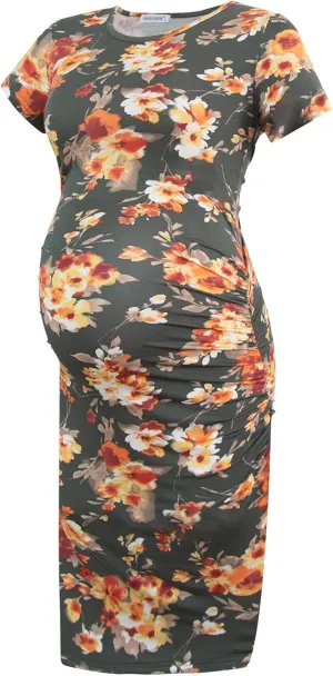 Smallshow Women's Short Sleeve Maternity Dress Ruched Pregnancy Clothes