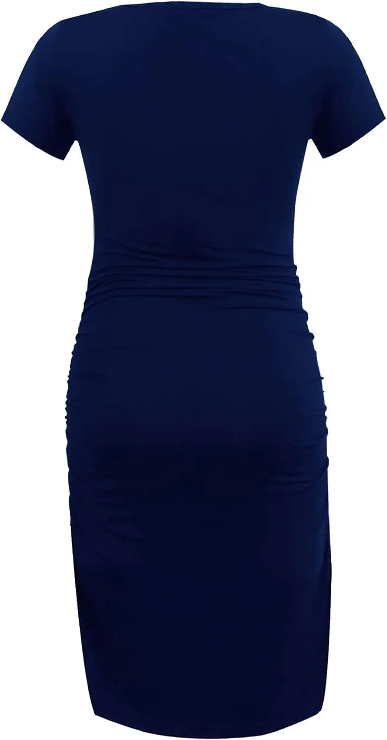 Smallshow Women's Short Sleeve Maternity Dress Ruched Pregnancy Clothes