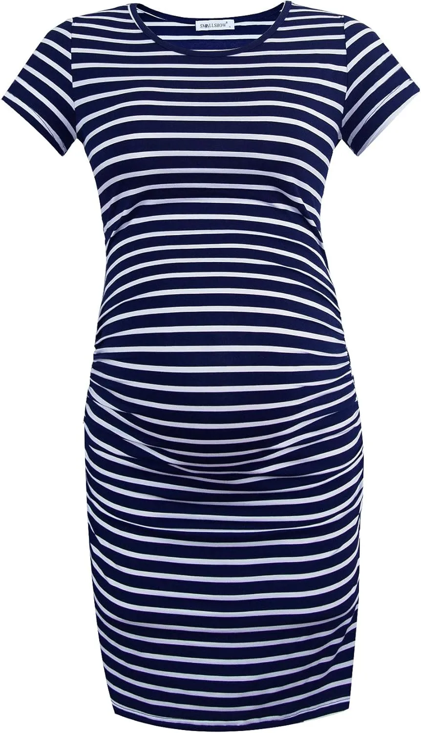 Smallshow Women's Short Sleeve Maternity Dress Ruched Pregnancy Clothes