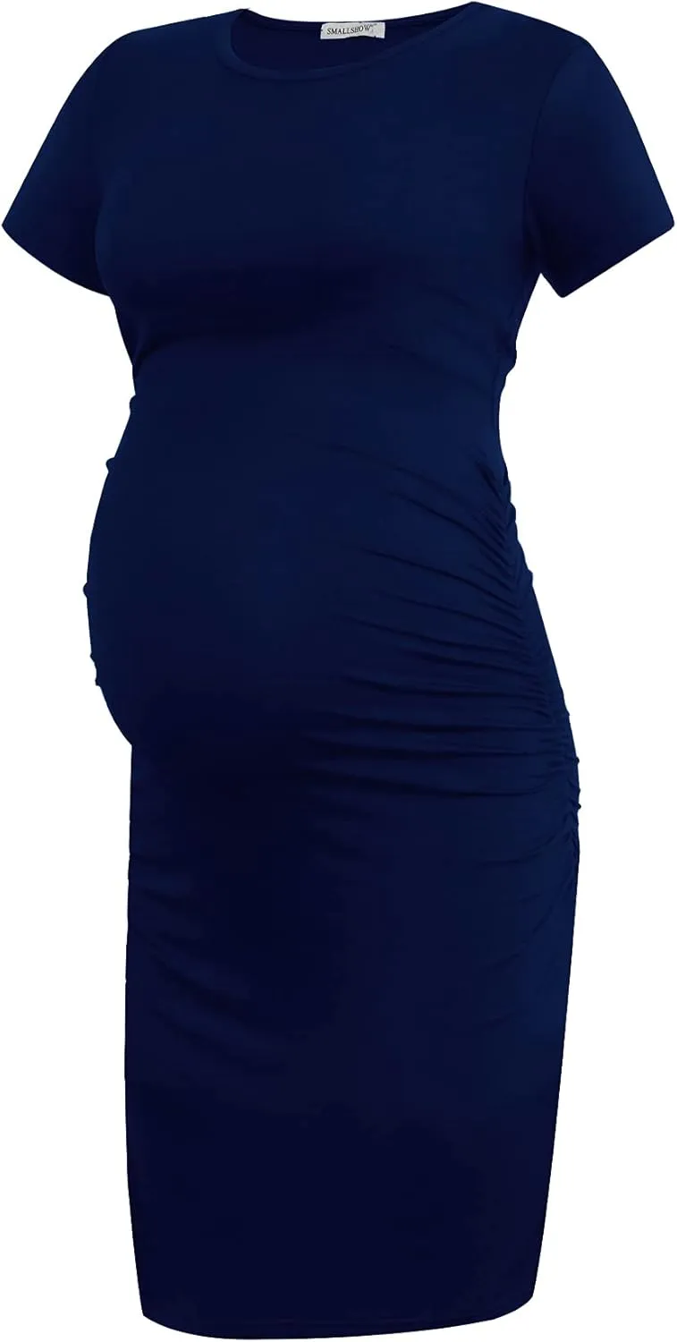 Smallshow Women's Short Sleeve Maternity Dress Ruched Pregnancy Clothes