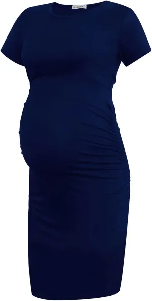Smallshow Women's Short Sleeve Maternity Dress Ruched Pregnancy Clothes