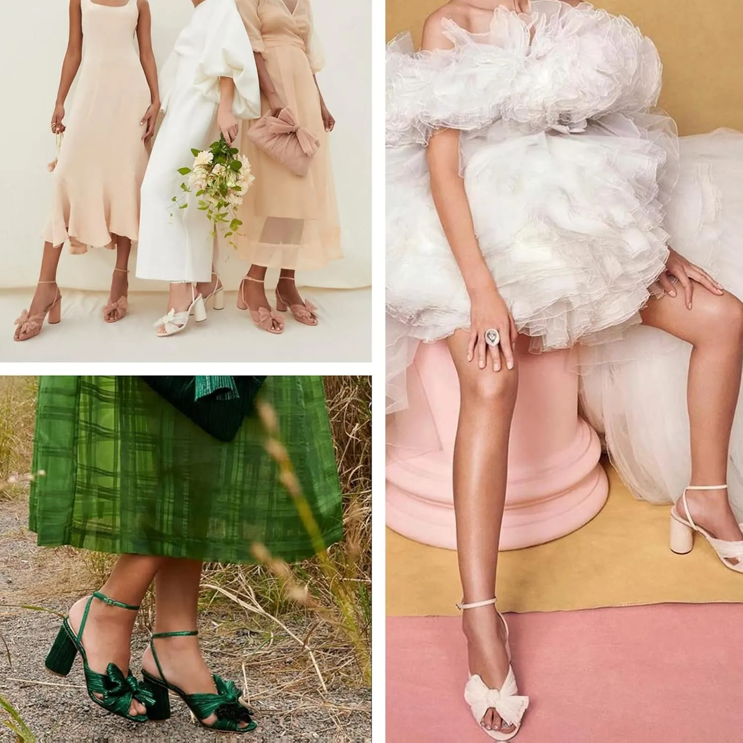 Sungtin Women’s Pleated Knotted Bow High Heeled Sandals, Ankle Strap Chunky Heels Sandals Open Toe Wedding Dress Shoes Pumps