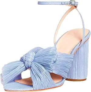Sungtin Women’s Pleated Knotted Bow High Heeled Sandals, Ankle Strap Chunky Heels Sandals Open Toe Wedding Dress Shoes Pumps