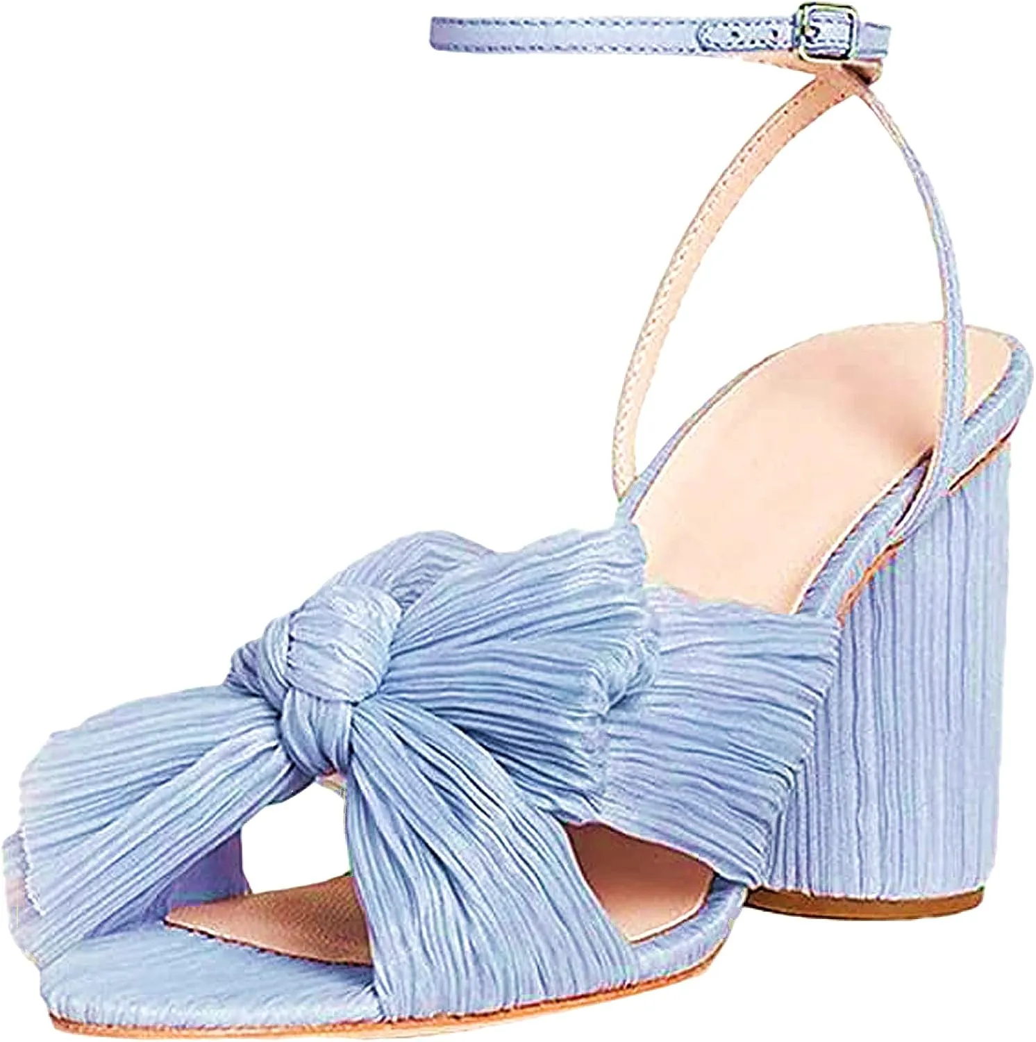 Sungtin Women’s Pleated Knotted Bow High Heeled Sandals, Ankle Strap Chunky Heels Sandals Open Toe Wedding Dress Shoes Pumps
