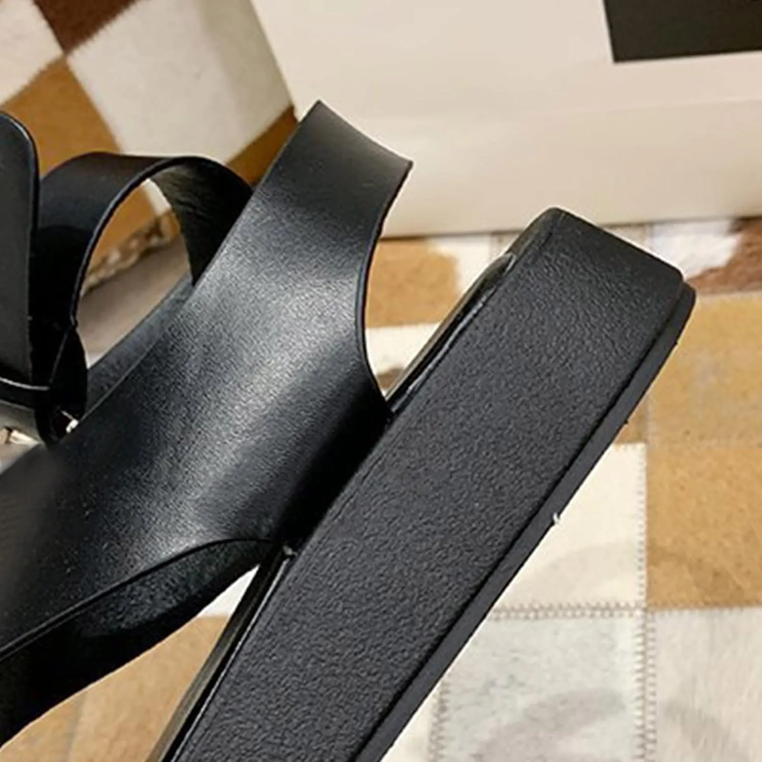 Thick Roman Sandals Shoes Soled Cross Women and Summer Casual Comfortable Spring Women's Sandals Tan Sandal Heels for Women (Black, 8.5)