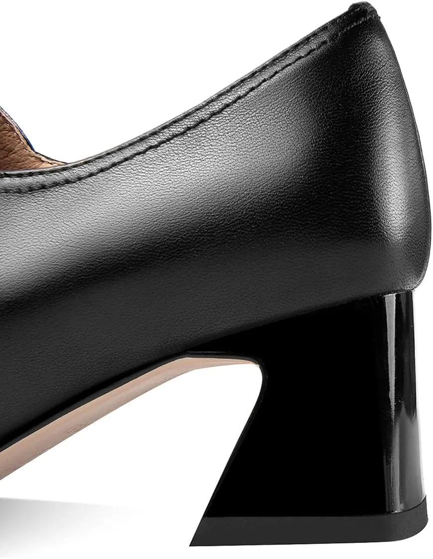 TinaCus Genuine Leather Square Toe Handmade Zipper with Buckle Low Chunky Heels Women's Loafers Shoes