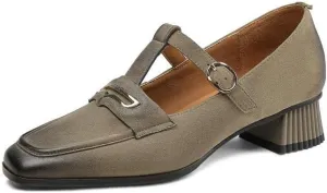 TinaCus Handmade Women's Genuine Leather Retro T-Strap Square Toe Slip On Flats Loafers Shoes