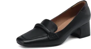 TinaCus Square Toe Genuine Leather Handmade Low Block Heels Women's Loafers Shoes