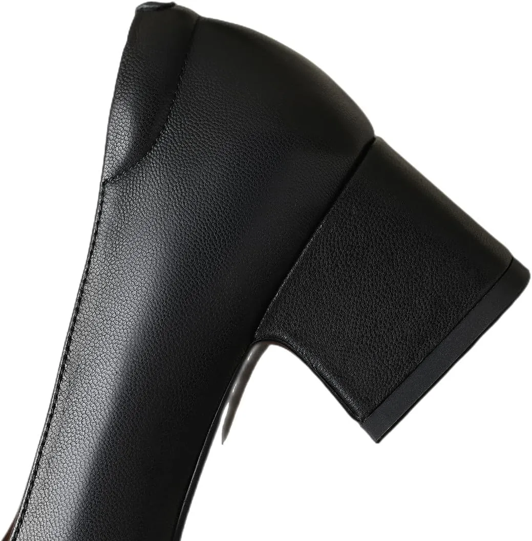 TinaCus Square Toe Genuine Leather Handmade Low Block Heels Women's Loafers Shoes