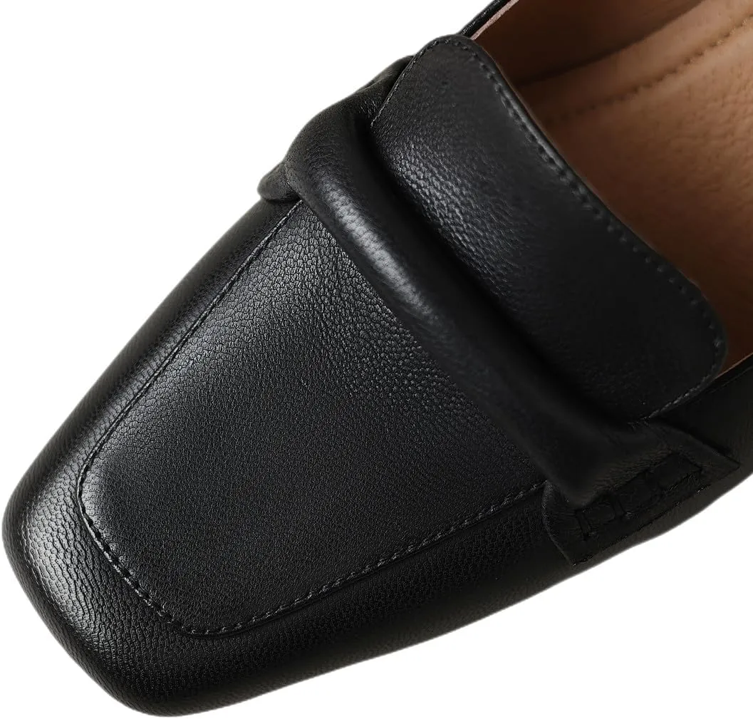 TinaCus Square Toe Genuine Leather Handmade Low Block Heels Women's Loafers Shoes