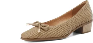 TinaCus Women's Square Toe Wavy Genuine Leather Handmade Bowtie Low Chunky Heels Casual Loafers Shoes