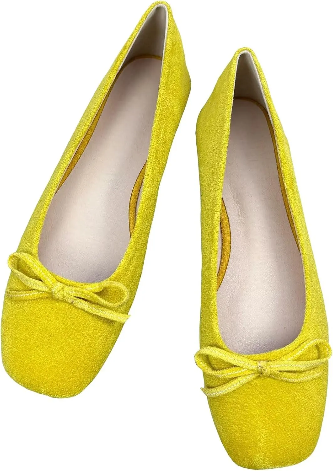 TN TANGNEST Faux Suede Ballets Flats for Women Square Toe Cute Bowtie Slip on Bowknot Ballerina Wedding Dress Shoes