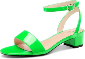TNYNFBEB Womens Chunky Block Low Heel Peep Open Toe Sandals Ankle Strap Slingback Buckle Prom Dress 1.2 Inches Heels