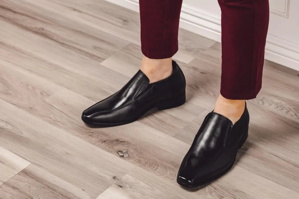 TOTO Men's Invisible Height Increasing Elevator Shoes - Black Leather Slip-on Formal Dress Loafers- 2.2 Inches Taller - Y6361 - Size 10 D(M) US