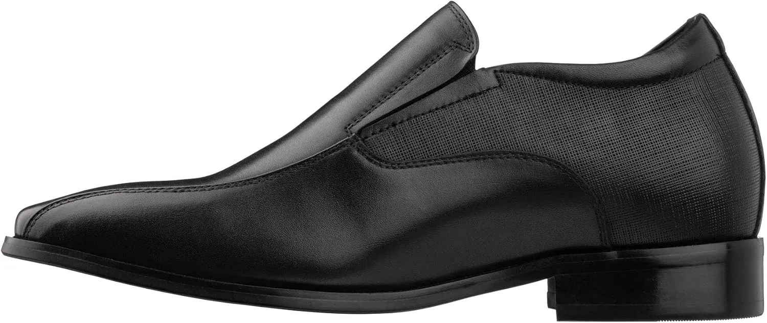 TOTO Men's Invisible Height Increasing Elevator Shoes - Black Leather Slip-on Formal Dress Loafers- 2.2 Inches Taller - Y6361 - Size 10 D(M) US