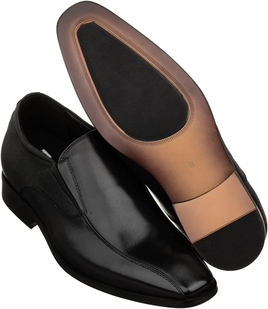 TOTO Men's Invisible Height Increasing Elevator Shoes - Black Leather Slip-on Formal Dress Loafers- 2.2 Inches Taller - Y6361 - Size 10 D(M) US