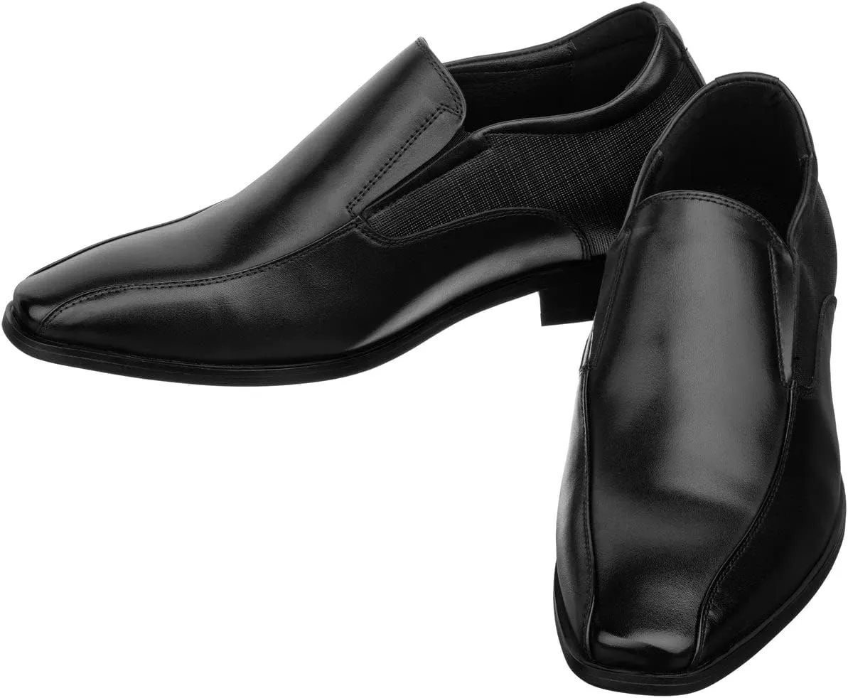 TOTO Men's Invisible Height Increasing Elevator Shoes - Black Leather Slip-on Formal Dress Loafers- 2.2 Inches Taller - Y6361 - Size 10 D(M) US