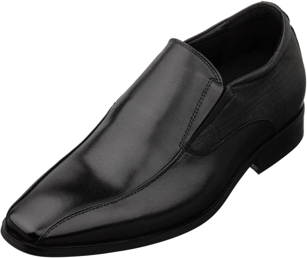TOTO Men's Invisible Height Increasing Elevator Shoes - Black Leather Slip-on Formal Dress Loafers- 2.2 Inches Taller - Y6361 - Size 10 D(M) US