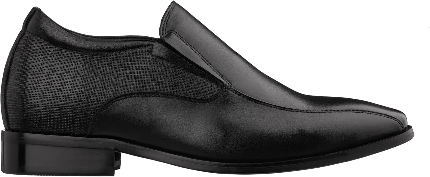 TOTO Men's Invisible Height Increasing Elevator Shoes - Black Leather Slip-on Formal Dress Loafers- 2.2 Inches Taller - Y6361 - Size 10 D(M) US