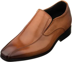 TOTO Men's Invisible Height Increasing Elevator Shoes - Brown Leather Slip-on Formal Dress Loafers- 2.2 Inches Taller - Y6362 - Size 7 D(M) US