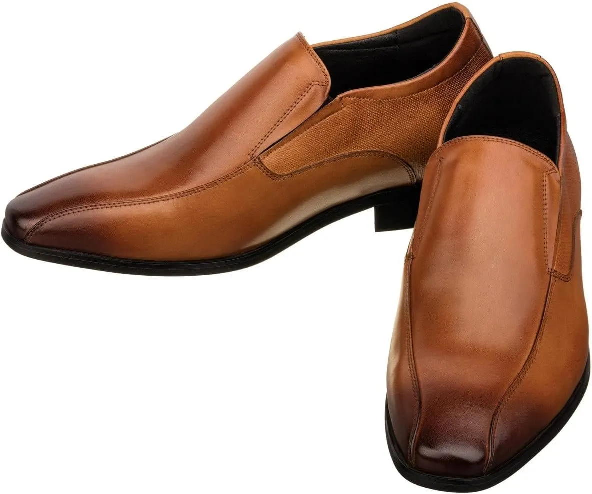 TOTO Men's Invisible Height Increasing Elevator Shoes - Brown Leather Slip-on Formal Dress Loafers- 2.2 Inches Taller - Y6362 - Size 7 D(M) US