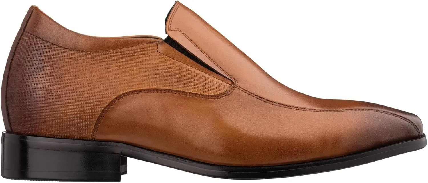 TOTO Men's Invisible Height Increasing Elevator Shoes - Brown Leather Slip-on Formal Dress Loafers- 2.2 Inches Taller - Y6362 - Size 7 D(M) US