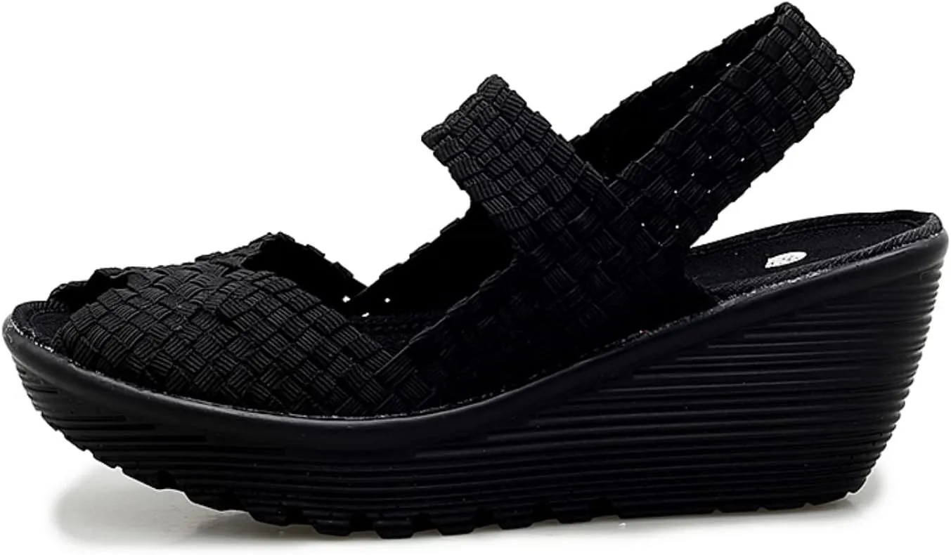 Touchmosees Women's Platform Wedge Sandals Woven Pumps Mary Jane Shoes Comfortable Walking Shoes