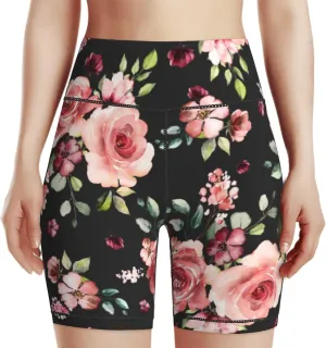 Tropical Leave Flower Butterfly Women's High Waist Yoga Shorts Biker Shorts Workout Athletic Running Hiking Gym