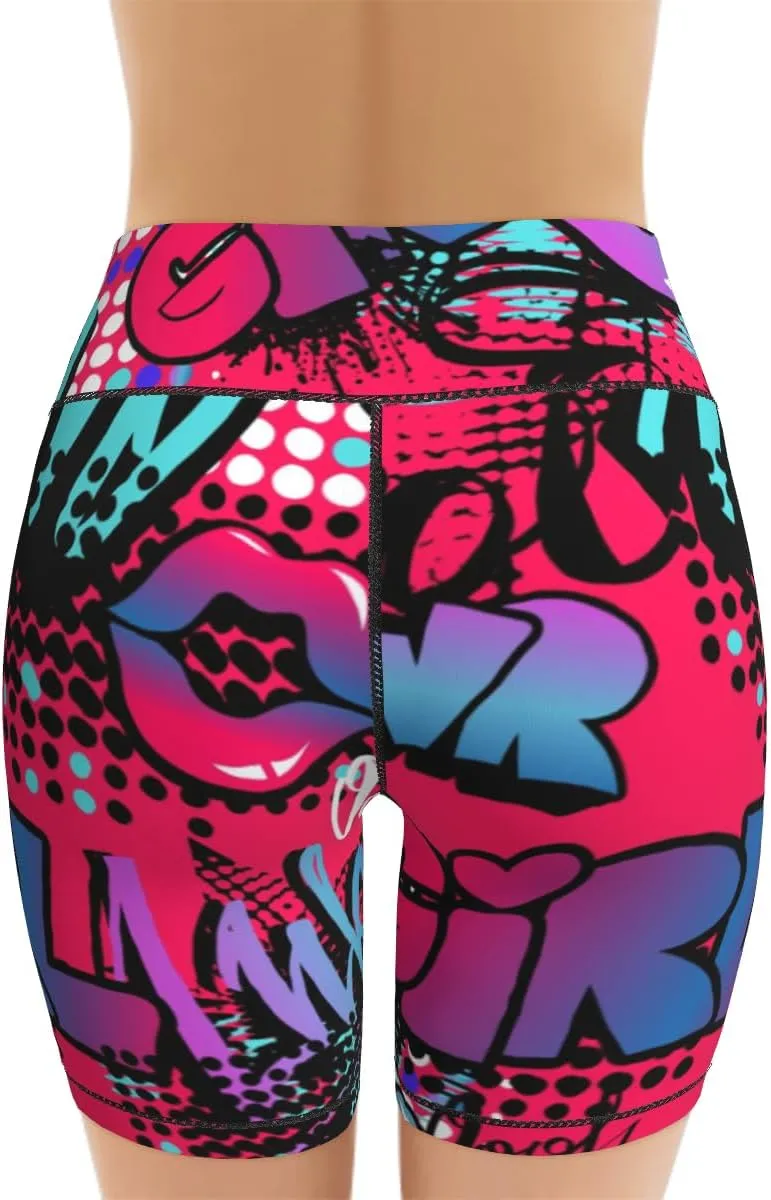 Tropical Leave Flower Butterfly Women's High Waist Yoga Shorts Biker Shorts Workout Athletic Running Hiking Gym
