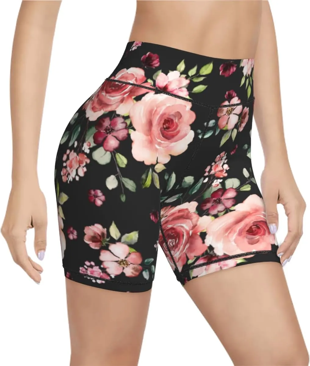 Tropical Leave Flower Butterfly Women's High Waist Yoga Shorts Biker Shorts Workout Athletic Running Hiking Gym