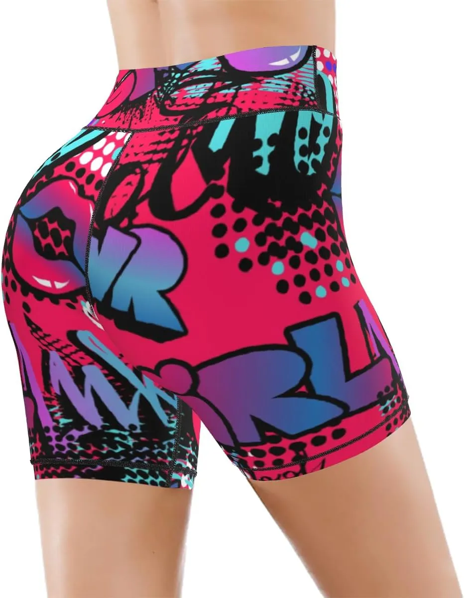 Tropical Leave Flower Butterfly Women's High Waist Yoga Shorts Biker Shorts Workout Athletic Running Hiking Gym