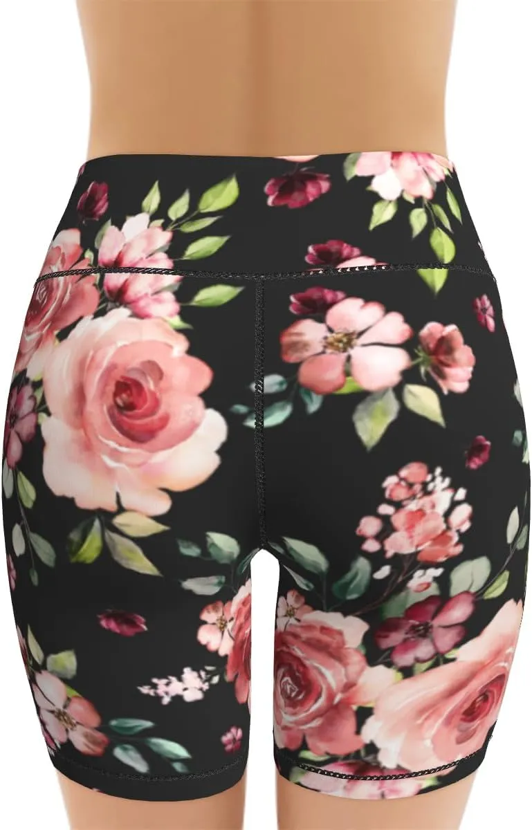 Tropical Leave Flower Butterfly Women's High Waist Yoga Shorts Biker Shorts Workout Athletic Running Hiking Gym