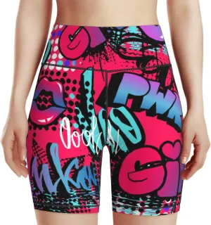 Tropical Leave Flower Butterfly Women's High Waist Yoga Shorts Biker Shorts Workout Athletic Running Hiking Gym