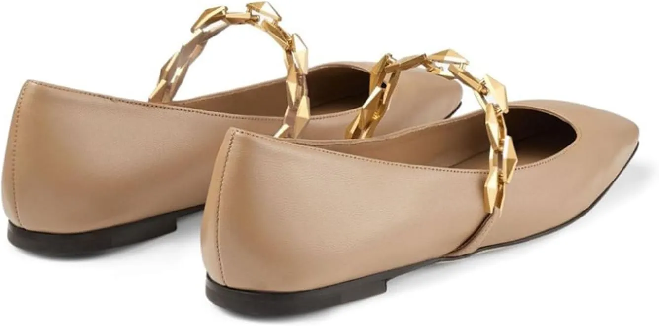 Vertundy Women's Ballet Flats Square Toe Mary Jane Slip On Ballerina Flats for Women Loafers Chain Link Design Leather Dressy Flats Shoes