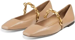 Vertundy Women's Ballet Flats Square Toe Mary Jane Slip On Ballerina Flats for Women Loafers Chain Link Design Leather Dressy Flats Shoes