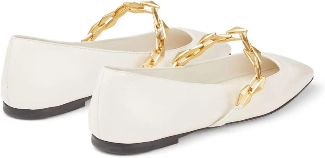Vertundy Women's Ballet Flats Square Toe Mary Jane Slip On Ballerina Flats for Women Loafers Chain Link Design Leather Dressy Flats Shoes