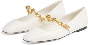 Vertundy Women's Ballet Flats Square Toe Mary Jane Slip On Ballerina Flats for Women Loafers Chain Link Design Leather Dressy Flats Shoes