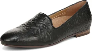 Vionic Women's North Willa Slip On Flat - Supportive Ladies Walking Shoes That Include Three-Zone Comfort with Orthotic Insole Arch Support, Black Crinkle Nappa 6.5 Medium