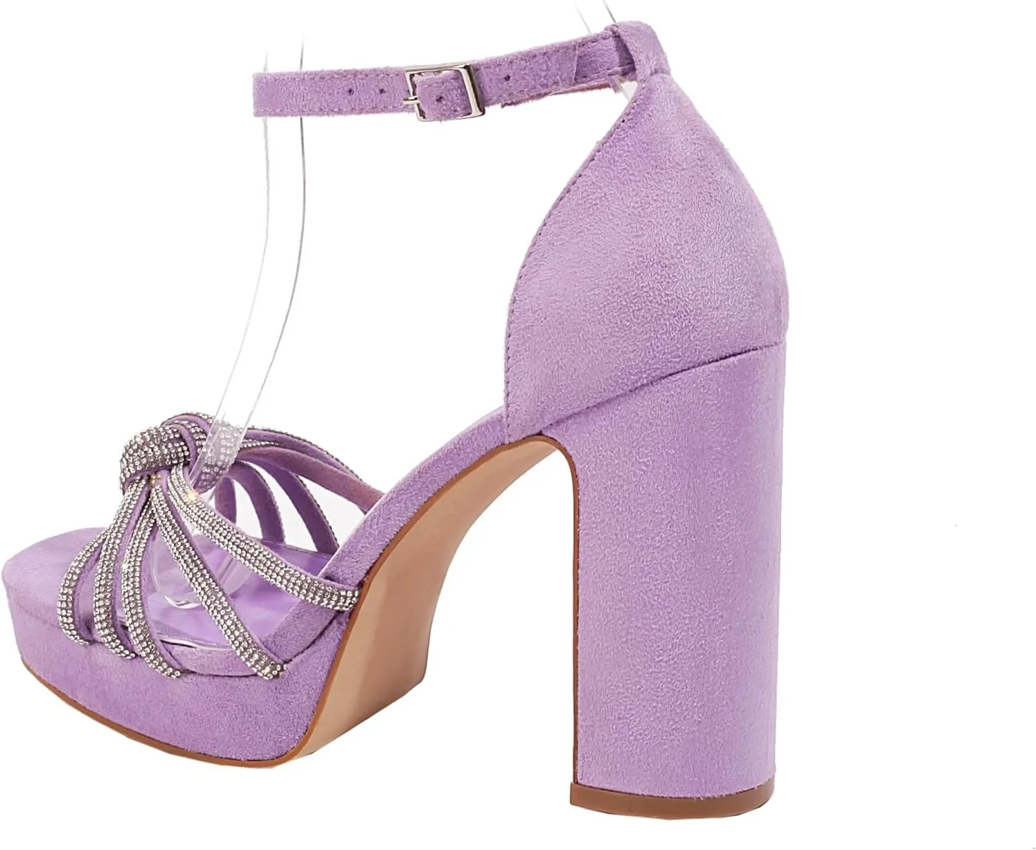 vivianly Women's Rhinestone Platform Chunky Heels Square Toe Suede High Heeled Sandals Ankle Strap Adjustable Buckle Pumps