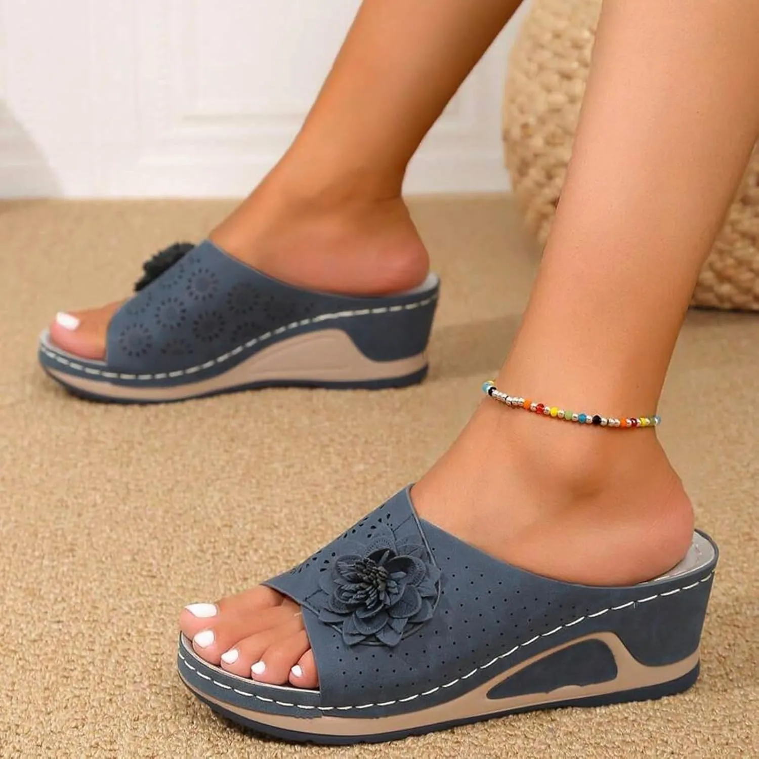 Wedge Sandals for Women Dressy Orthopedic Arch Support Sandals Hollow Out Slip On Platform Slippers Bohemia Comfortable Summer Sandalias Open Toe Beach Sandal Casual Walking Shoes