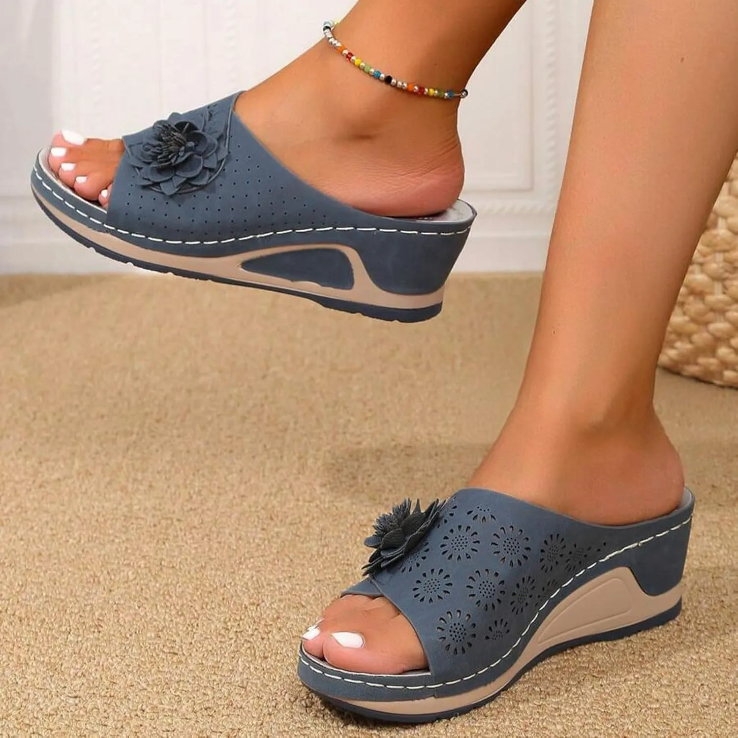 Wedge Sandals for Women Dressy Orthopedic Arch Support Sandals Hollow Out Slip On Platform Slippers Bohemia Comfortable Summer Sandalias Open Toe Beach Sandal Casual Walking Shoes
