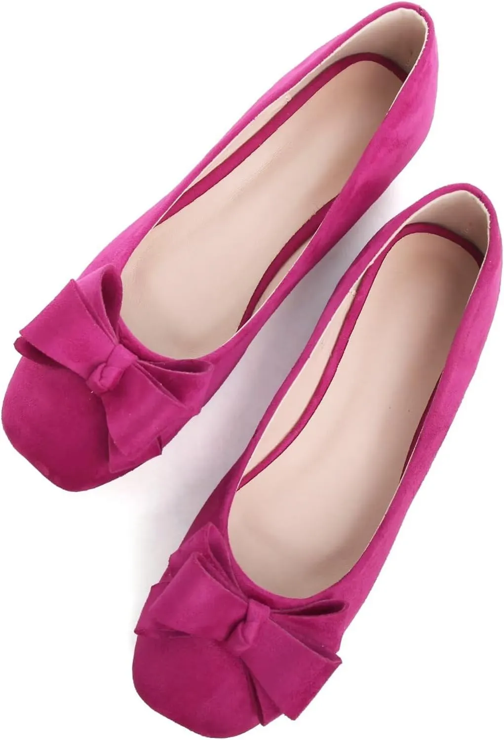 WENJIAZHIZHI Square Toe Bow Flats for Women Solid Color Low-Heel Slip-ons Cozy Soft Office Lady Dress Shoes