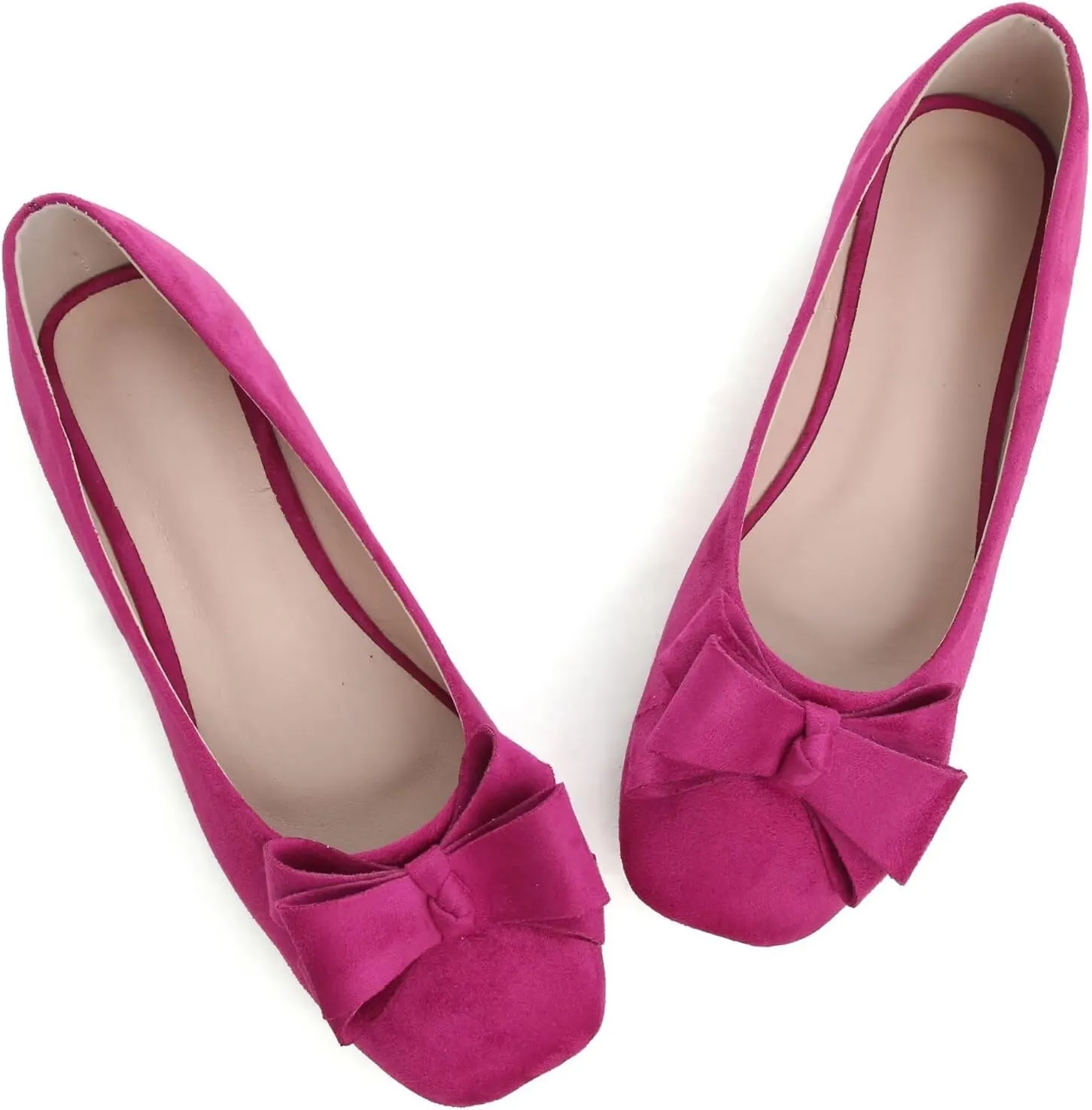 WENJIAZHIZHI Square Toe Bow Flats for Women Solid Color Low-Heel Slip-ons Cozy Soft Office Lady Dress Shoes