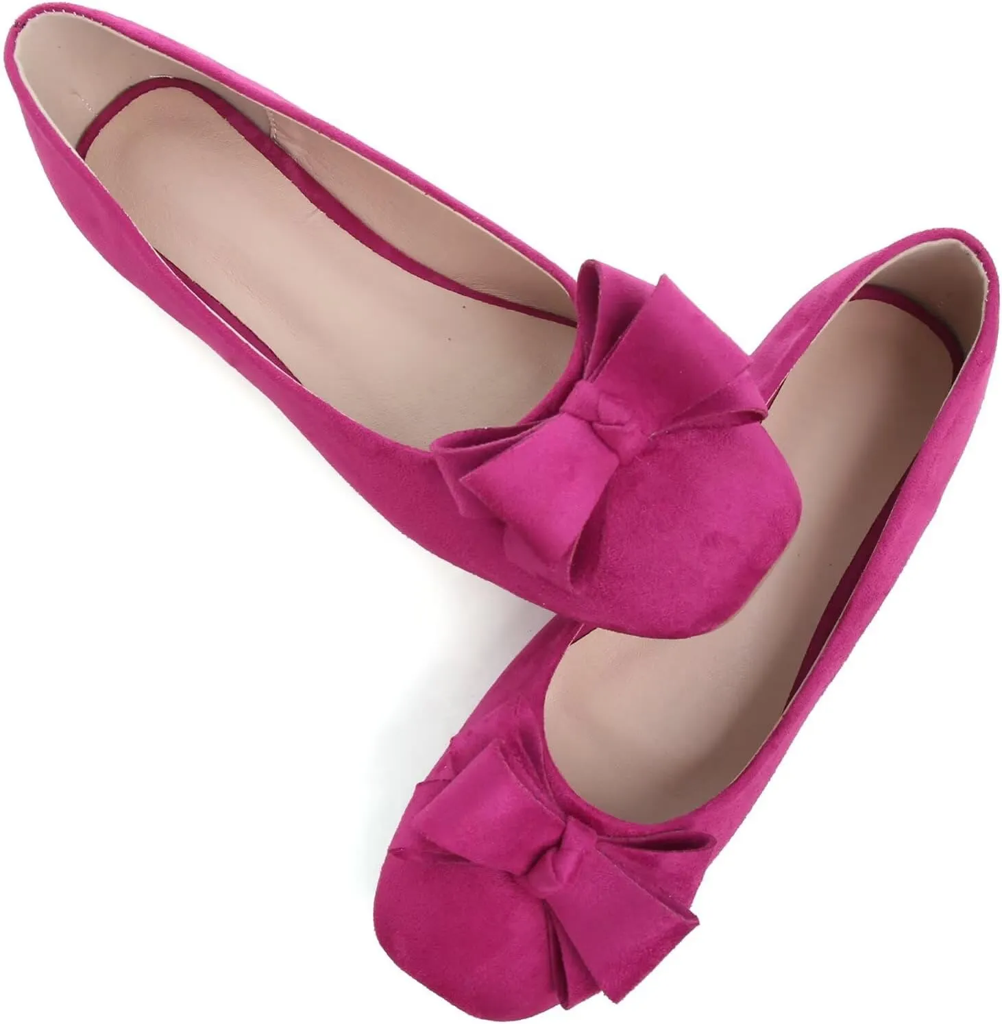 WENJIAZHIZHI Square Toe Bow Flats for Women Solid Color Low-Heel Slip-ons Cozy Soft Office Lady Dress Shoes